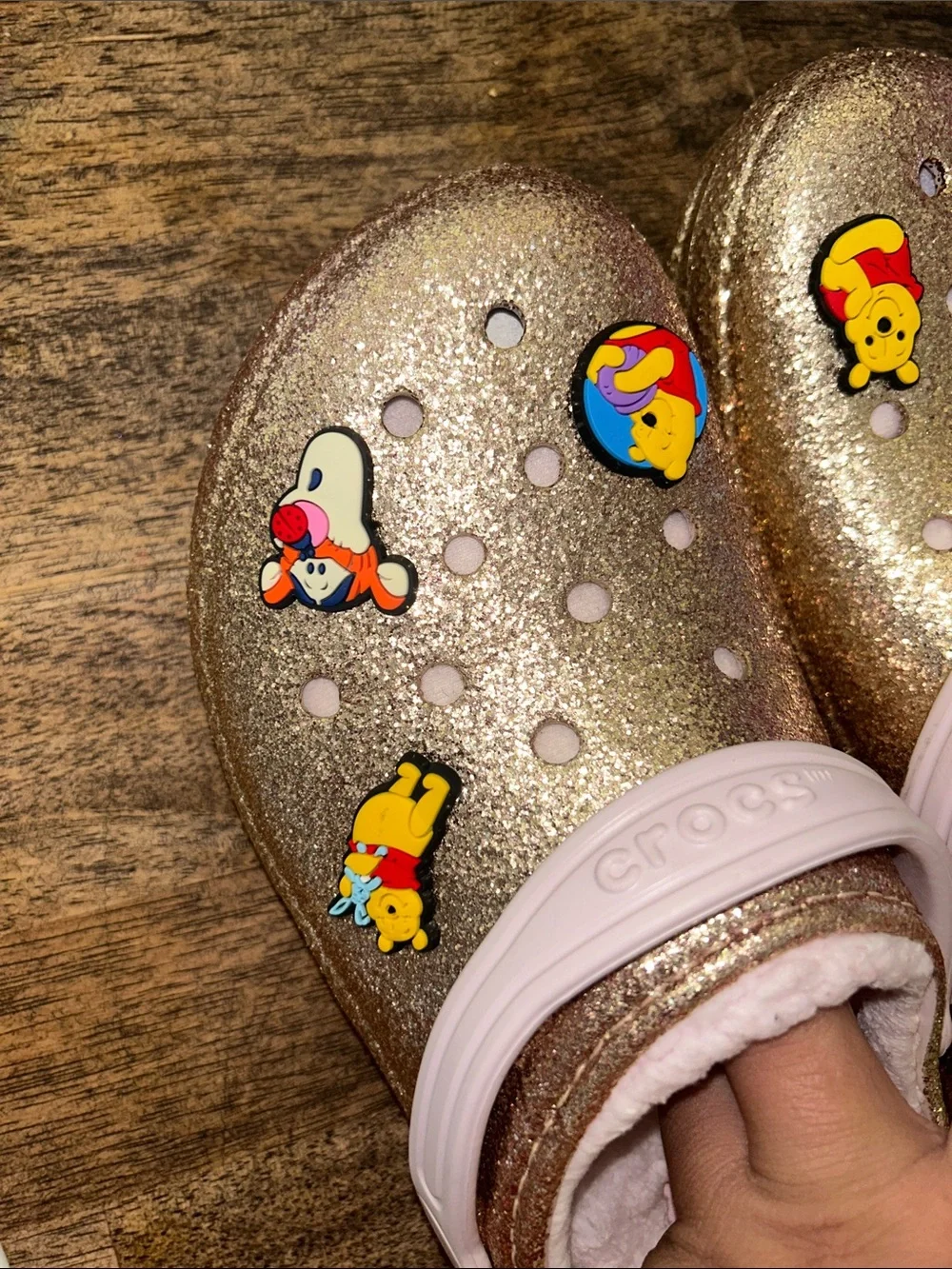 Children's Glitter Winnie the Pooh Lined One-Piece Clog - Pink/Gold